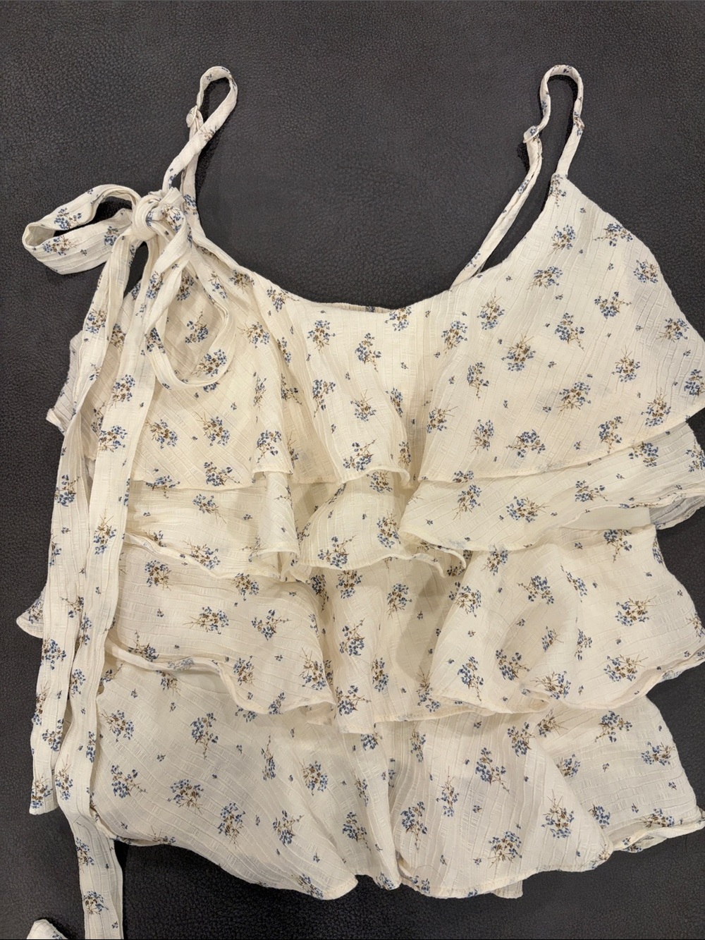 Cream Floral Ruffle Spaghetti Strap Camisole